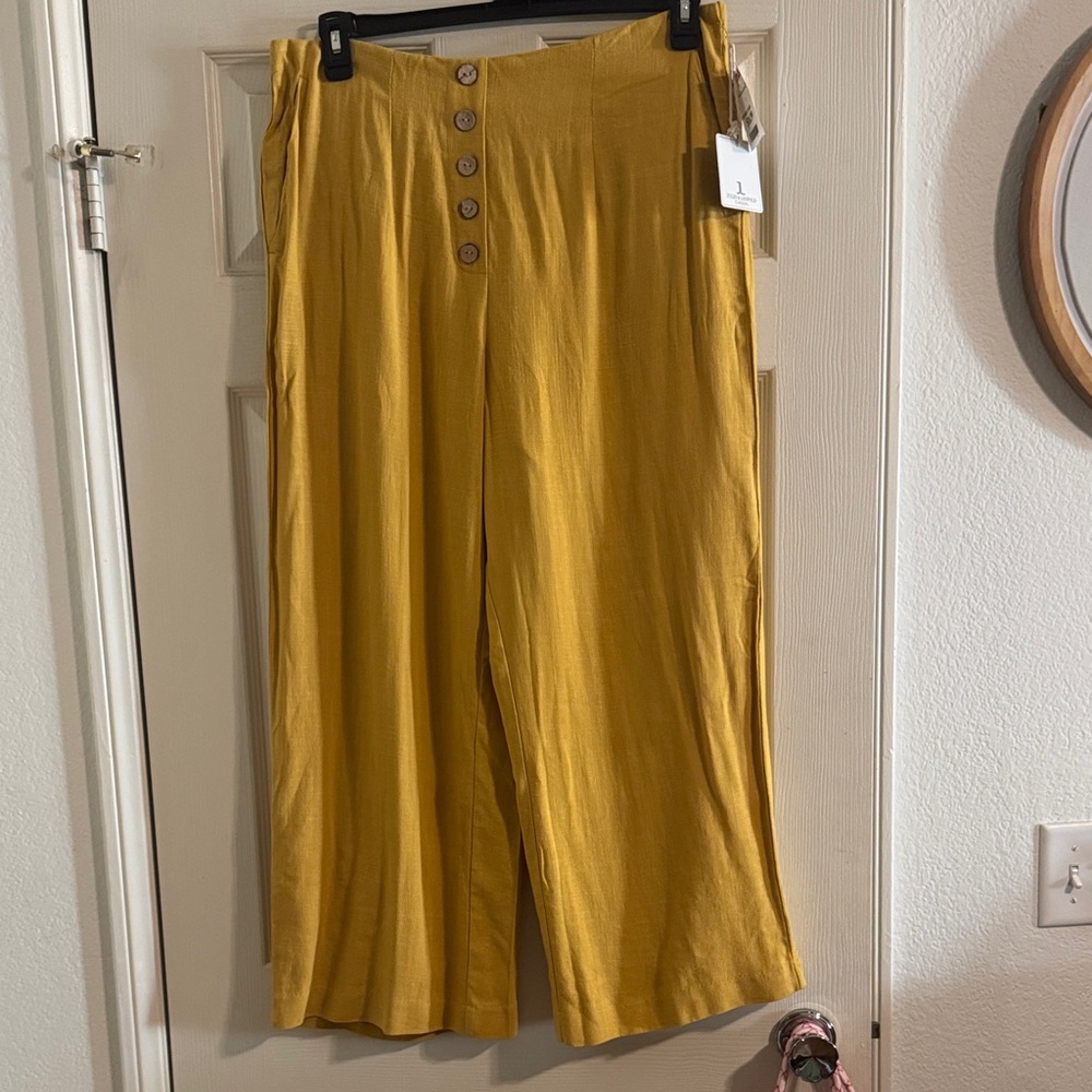 Jules & Leopold Wide Leg Button-Front Pants in Mustard